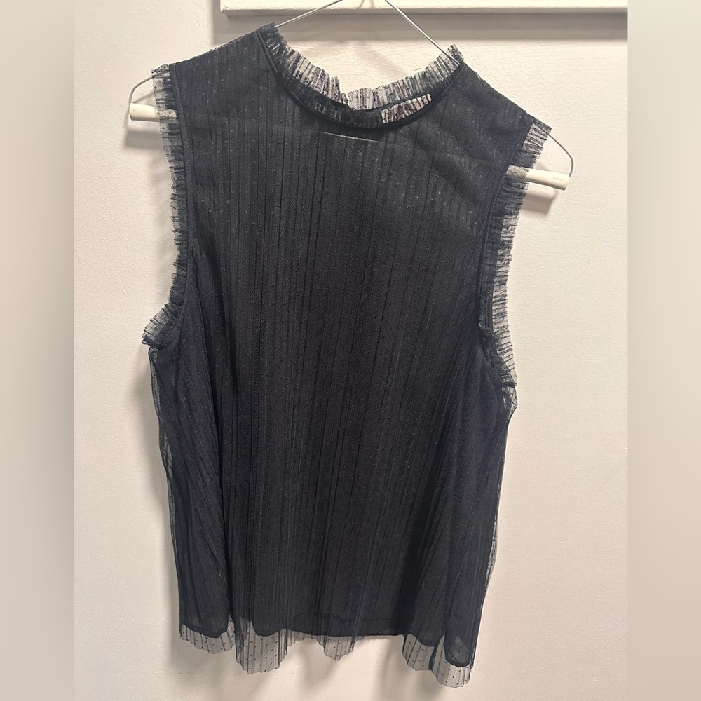 Chelsea28 Navy Dotted Mesh Top